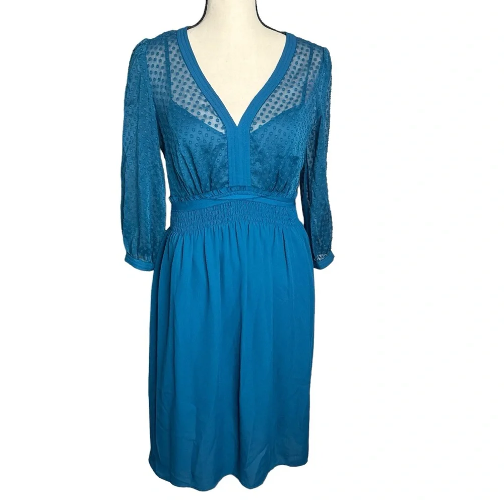 Anthropologie HD in Paris Celeste Swiss Dot Chiffon Teal Blue Dress - Picture 2 of 11
